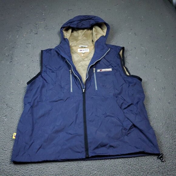 VINTAGE Tommy Hilfiger Nylon Vest Jacket Mens L Large Blue Nylon Hoodie Zip - Picture 2 of 9